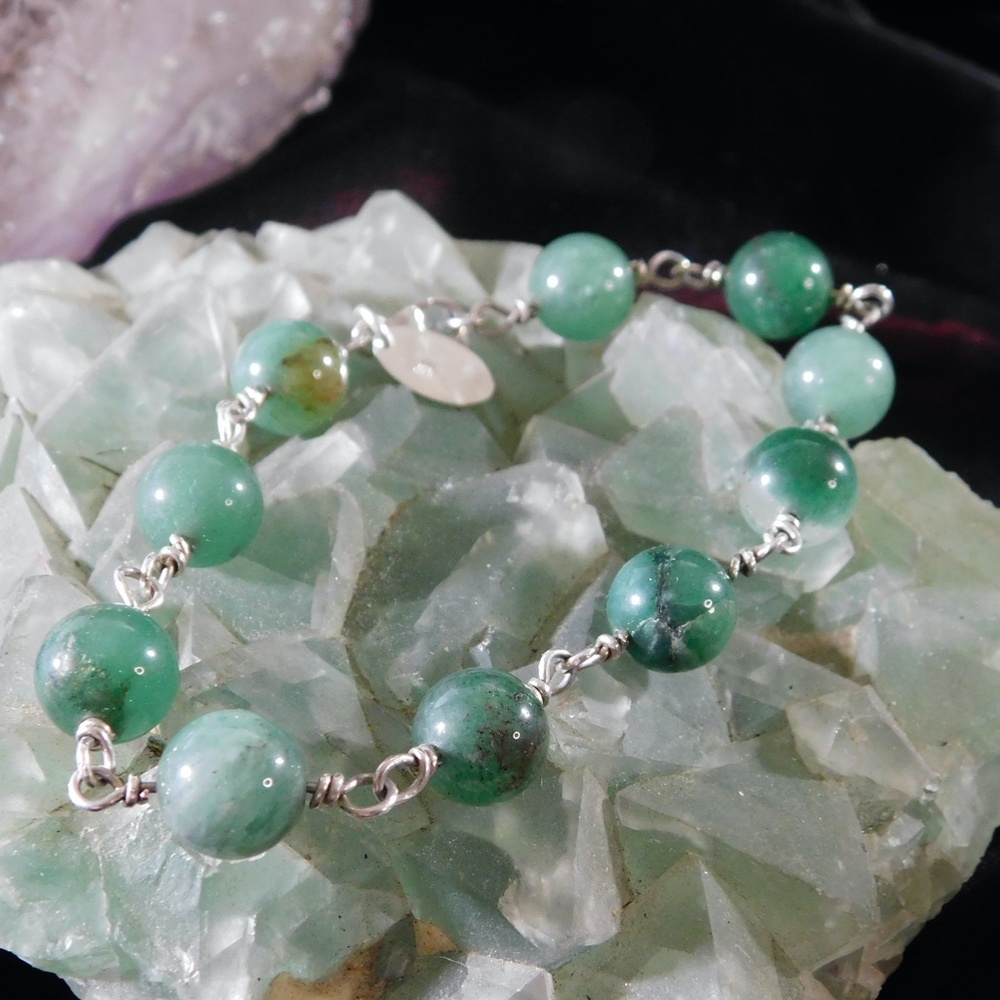 The Luck Stone - Aventurine Beaded Sterling Silver Bracelet by Konnie K